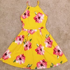 Floral Yellow and Pink Halter Dress